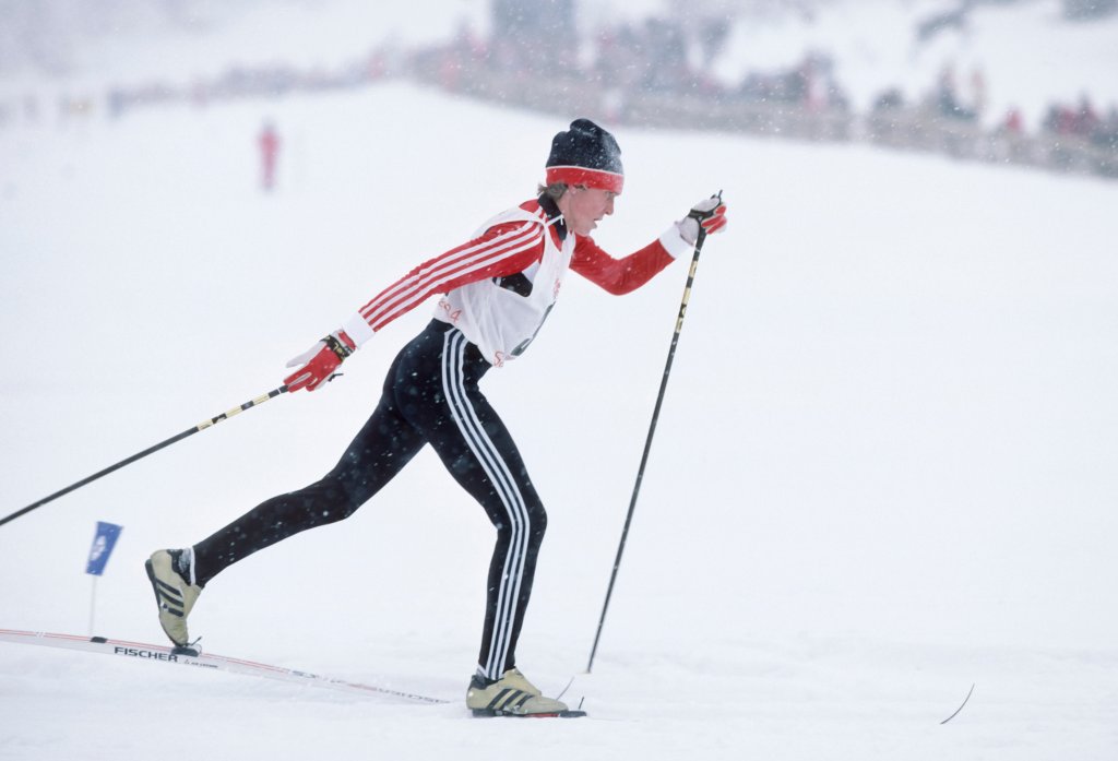 Raisa Smetanina #39 of the USSR skis in the Women's 5 kilometer Nordic Skiing event