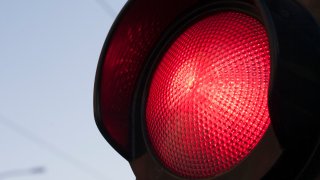 red traffic light closeup