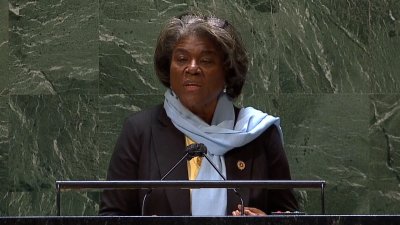 UN Ambassador Linda Thomas-Greenfield Condemns Russian Invasion of Ukraine  During Emergency Meeting