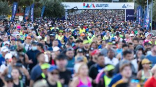 Participants run the 2022 Los Angeles Marathon.