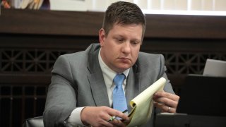 Chicago police Officer Jason Van Dyke listens during during his first degree murder trial for the shooting death of Laquan McDonald, at the Leighton Criminal Court Building, Thursday, Sept. 27, 2018 in Chicago.