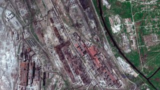This satellite image provided by Maxar Technologies shows an overview of Azovstal steel plant in Mariupol, in territory under the government of the Donetsk People's Republic, eastern Ukraine, Thursday, May 12, 2022.