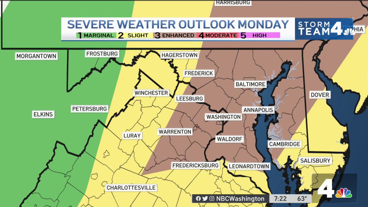 ‘Enhanced Risk’ for Severe Thunderstorms Monday in DC Area