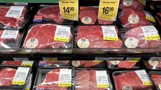 Trays of beef are for sale in the meat section of a supermarket in McLean, Virginia, June 10, 2022.