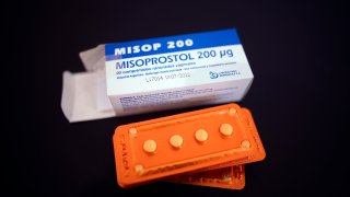 FILE - The drug misoprostol sits on a gynecological table at Casa Fusa, a health center in Buenos Aires, Argentina, Friday, Jan. 22, 2021.