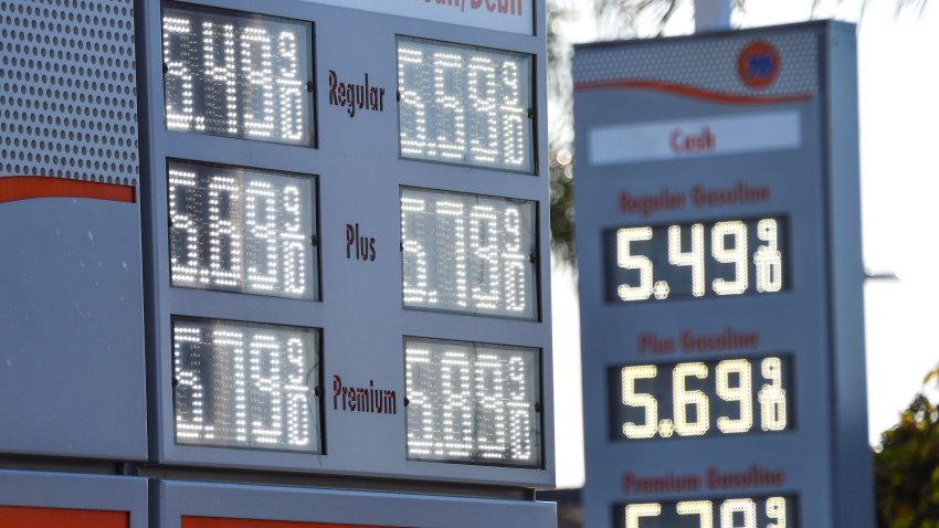 Stanton, CA – March 07: High gas prices at stations on the corner of Beach Boulevard and Lampson Avenue in Stanton, CA, on Monday, March 7, 2022. (Photo by Jeff Gritchen/MediaNews Group/Orange County Register via Getty Images)