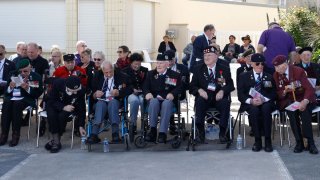 Veterans attend a ceremony marking 78 years since Allied forces landed in Normandy during World War II, in Bernieres-sur-mer, on June 6, 2022.