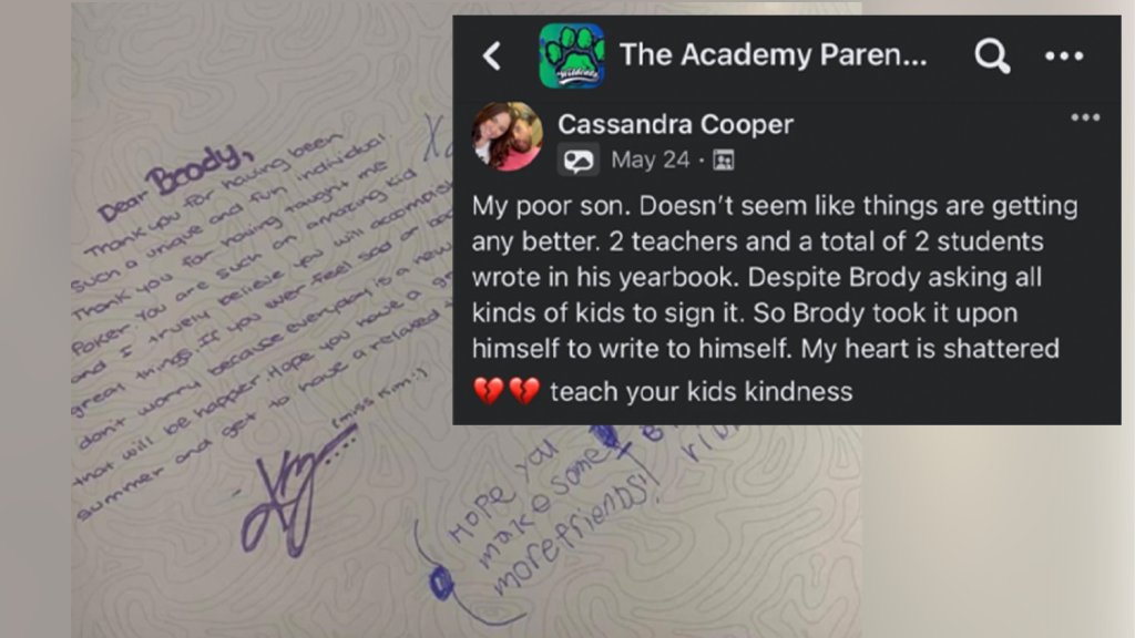 Brody Ridder's yearbook and mother's FB post