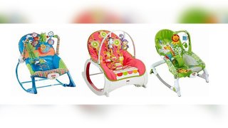 This photo provided. by Consumer Product Safety Commission shows Fisher-Price Infant-to-Toddler Rocker, left and center, and Fisher-Price Newborn-to-Toddler Rocker, right. The U.S. Consumer Product Safety Commission (CPSC) and Fisher-Price are alerting consumers to at least 13 reported deaths between 2009 and 2021 of infants in Fisher-Price Infant-to-Toddler Rockers and Newborn-to-Toddler Rockers.