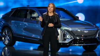 GM Chair and CEO Mary Barra addresses investors Oct. 6, 2021 at the GM Tech Center in Warren, Michigan.