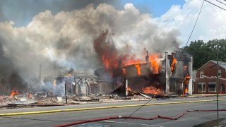 A fire consumed several buildings in Tappahanock, Virginia, on July 15, 2022. (Photo courtesy of Tappahannock-Essex Volunteer Fire Department).