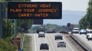 A matrix sign over the A19 road towards Teesside displays an extreme weather advisory