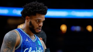 Miles Bridges #0 of the Charlotte Hornets reacts during the second half against the Atlanta Hawks.