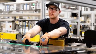 A worker at First Solar in Perrysburg, Ohio July 8, 2022.