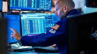 A trader on the floor of the NYSE, Sept. 1, 2022.