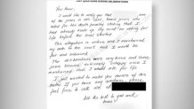 A letter from a Parkland juror to Judge Elizabeth Scherer.