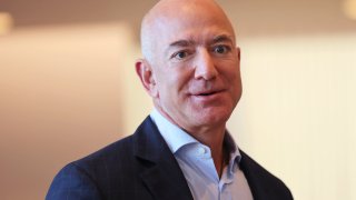 Amazon founder Jeff Bezos arrives for his meeting with British Prime Minister Boris Johnson at the UK diplomatic residence on September 20, 2021 in New York City.