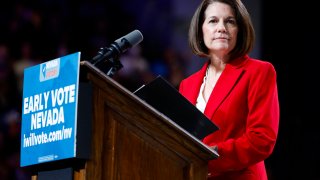 U.S. Sen. Catherine Cortez Masto (D-NV) speaks at a campaign rally for Nevada Democrats at Cheyenne High School on November 01, 2022 in North Las Vegas, Nevada.