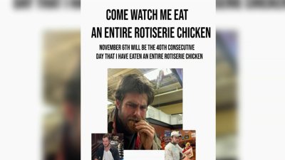 The Chicken Man Gets Cheered on While Eating Last Bite of Entire Rotisserie Chicken