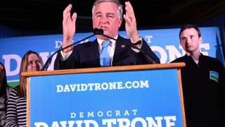 David Trone talks during his election night event at Gambrill Mt. Food Co. November 8, 2022, in Frederick, Maryland.