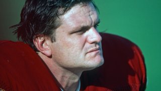 Defensive lineman Dave Butz looks on from the sideline during a game against the Cleveland Browns at Cleveland Municipal Stadium on October 27, 1985.