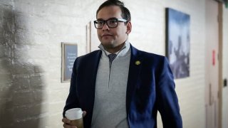 Rep. George Santos (R-NY) walks to a closed-door GOP caucus meeting at the U.S. Capitol January 10, 2023 in Washington, DC.