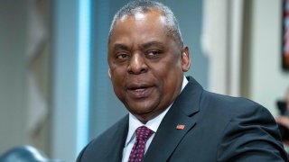 Secretary of Defense Lloyd Austin speaks during a meeting with Albanian Defense Minister Niko Peleshi at the Pentagon, Thursday, Jan. 26, 2023, in Washington.