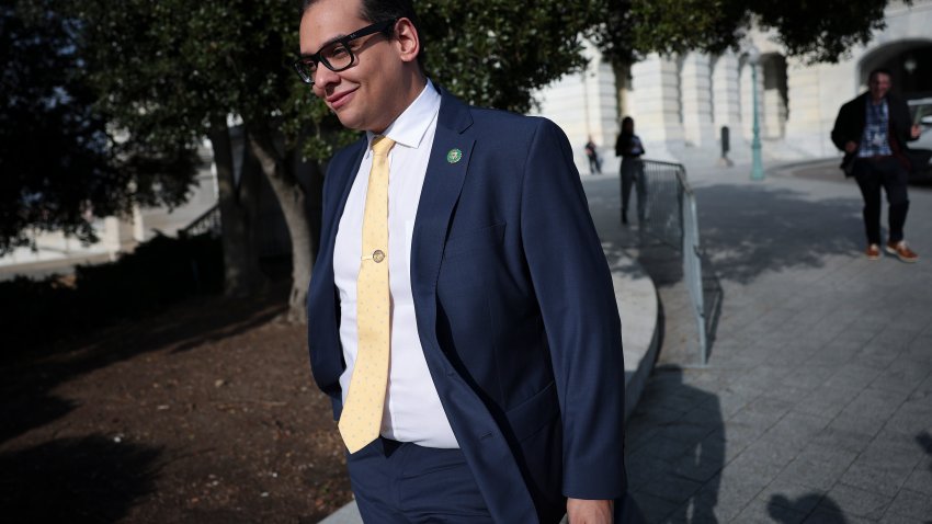 WASHINGTON, DC – JANUARY 12: Rep. George Santos (R-NY) leaves the U.S. Capitol on January 12, 2023 in Washington, DC. The Nassau County party chairman, Joseph G. Cairo Jr. and other New York Republican officials called on Santos to resign as investigations grow into his finances, campaign spending and false statements on the campaign trail. Santos announced in a tweet that he would not resign.