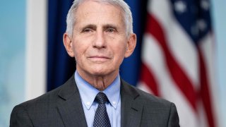 Dr. Anthony Fauci, White House Chief Medical Advisor and Director of the National Institute of Allergy and Infectious Diseases, attends an event with First Lady Jill Biden to urge Americans to get vaccinated ahead of the holiday season, during a COVID-19 virtual event with AARP in the Eisenhower Executive Office Building in Washington, DC, December 9, 2022.