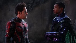 Paul Rudd is Scott Lang, aka Ant-Man, alongside Johnathan Majors as Kang the Conqueror in “Ant-Man and the Wasp in Quantumania.”