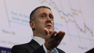 James Bullard, president and chief executive officer of the Federal Reserve Bank of St. Louis, delivers a speech in London, U.K., on Tuesday, Oct. 15, 2019.