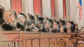Justices on the bench hearing arguments about the student loan forgiveness program.
