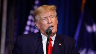 Former President Donald Trump addresses the crowd during a 2024 election campaign event in Columbia, South Carolina, on Jan. 28, 2023.