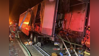 All lanes of southbound Interstate 95 were shut down Tuesday at exit 148 for Quantico because of a tractor-trailer fire just south of that exit, causing miles of backup.