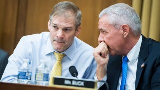 Reps. Jim Jordan, R-Ohio, and Ken Buck, R-Colo., are seen during a House Judiciary Committee markup in Rayburn Building on Wednesday, May 8, 2019.