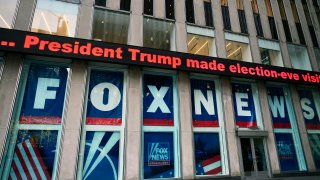 FILE – A headline about President Donald Trump is displayed outside Fox News studios in New York on Nov. 28, 2018.