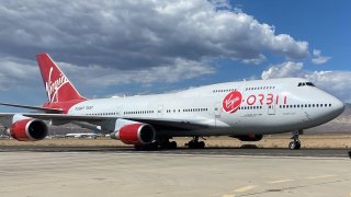 The company’s modified 747 jet “Cosmic Girl” in Mojave, California.