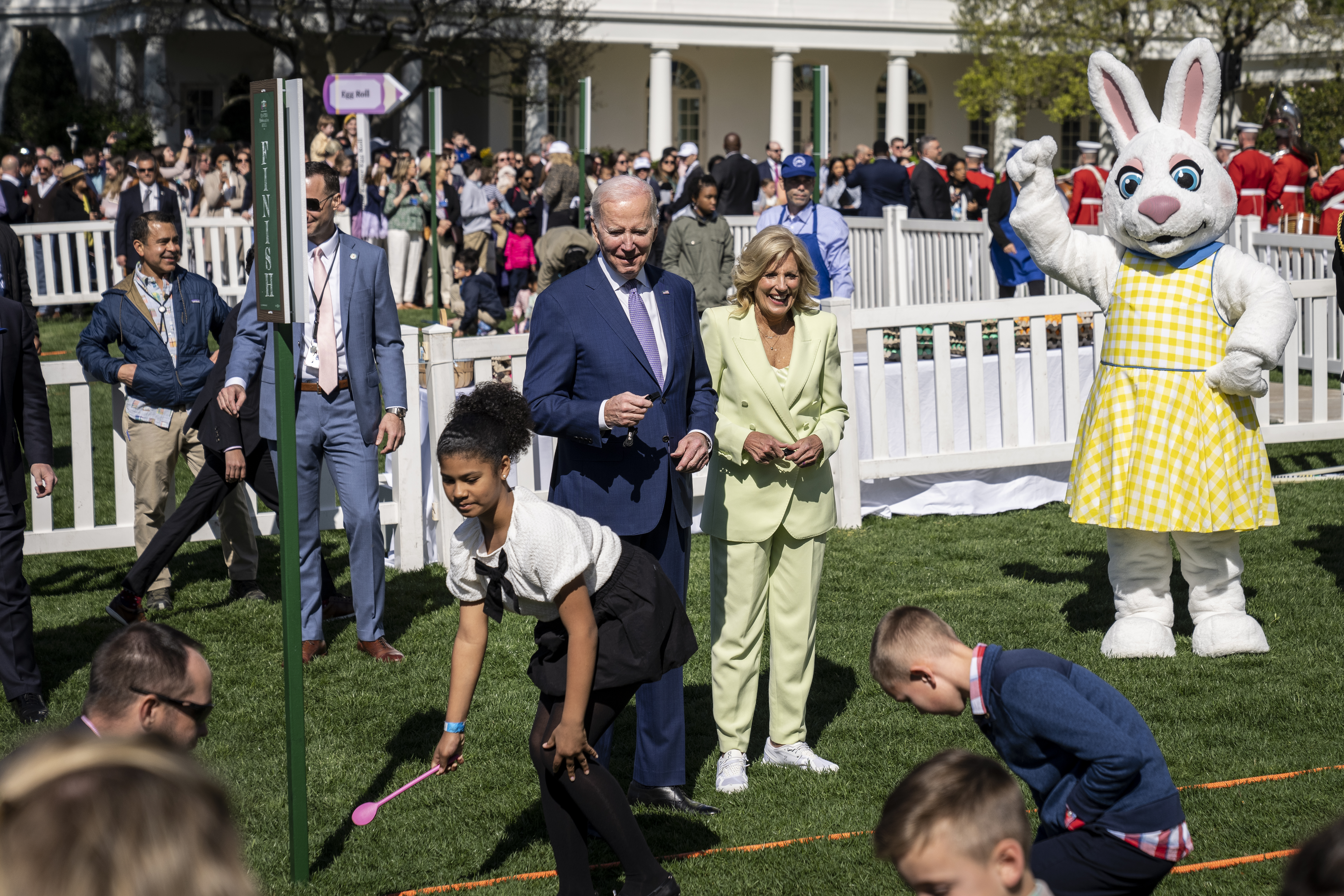 President Joe Biden and first lady Jill Biden attend the annual Easter Egg Roll on the South Lawn of the White House, April 10, 2023.