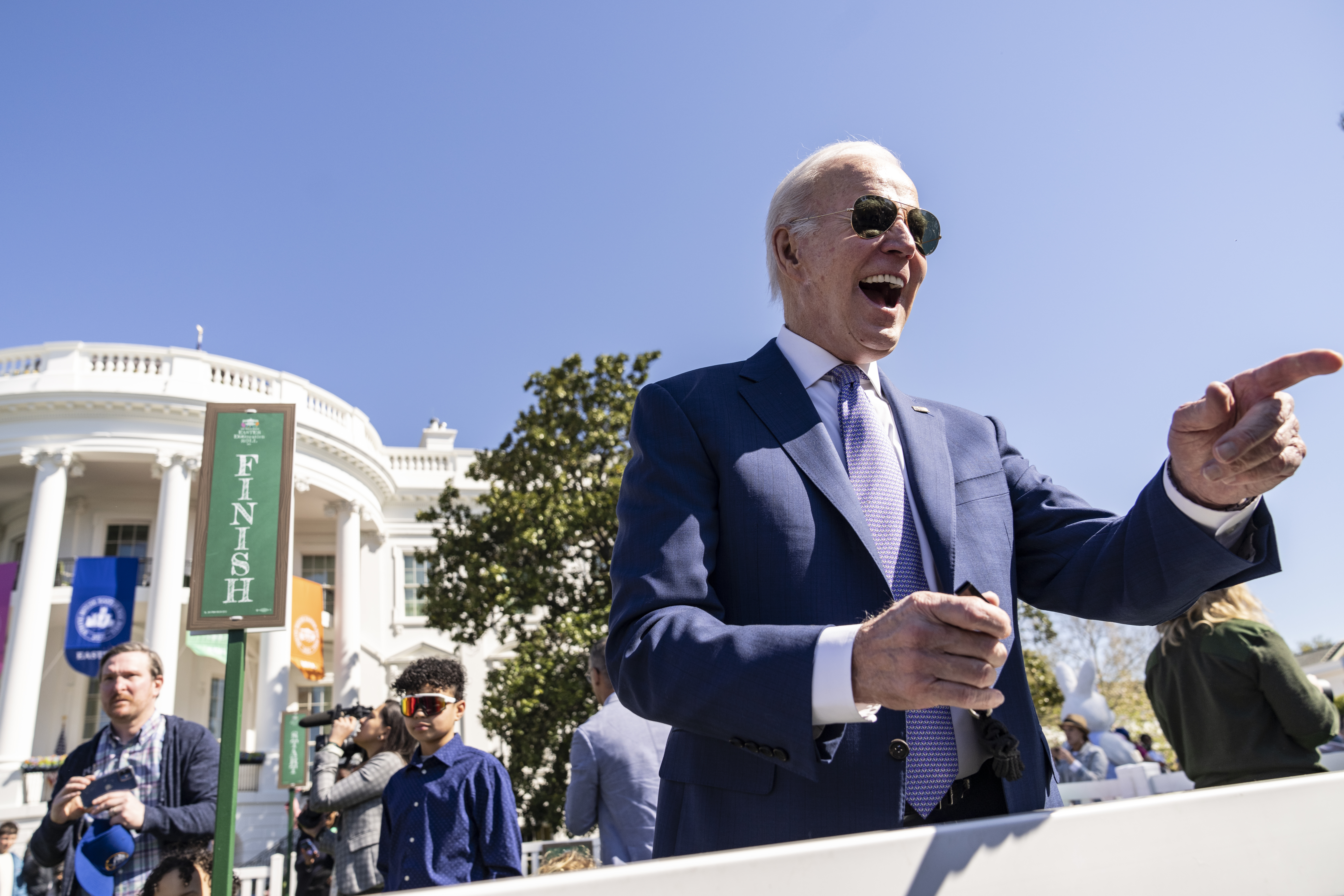 President Joe Biden greets children as he attends the annual Easter Egg Roll on the South Lawn of the White House on April 10, 2023 in Washington, D.C.