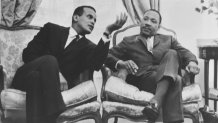 Harry Belafonte, left, photographed with civil rights leader Martin Luther King, Jr., in Paris, 1966.