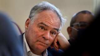 File photo. Sen. Tim Kaine told students about his efforts on behalf of The Virginia Plan to Reduce Gun Violence Act at Wakefield High School in Alexandria, Virginia on June 6, 2022.