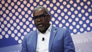 Albert Bryan Jr., governor of the U.S. Virgin Islands, speaks during the SelectUSA Investment Summit in National Harbor, Maryland, on May 2, 2023.