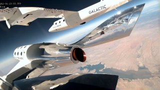 Carrier aircraft VMS Eve releases spacecraft VSS Unity before firing its rocket engine during the Unity 25 spaceflight on May 25, 2023.