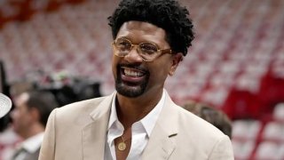 Jalen Rose smiles before Game Four of the 2023 NBA Finals between the Denver Nuggets and the Miami Heat on June 9, 2023 at Kaseya Center in Miami, Florida.