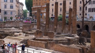 Journalists visit the new walkways of the so called ‘Sacred Area’ where four temples, dating back as far as the 3rd century B.C., stand smack in the middle of one of modern Rome’s busiest crossroads, Monday, June 19, 2023, With the help of funding from Bulgari, the luxury jeweler, the grouping of temples can now be visited by the public that for decades had to gaze down from the bustling sidewalks rimming Largo Argentina (Argentina Square) to admire the temples below where Julius Caesar masterminded his political strategies and was later fatally stabbed in 44 B.C. (AP Photo/Domenico Stinellis)