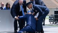 Biden Trips and Falls Over Sandbag at Air Force Commencement