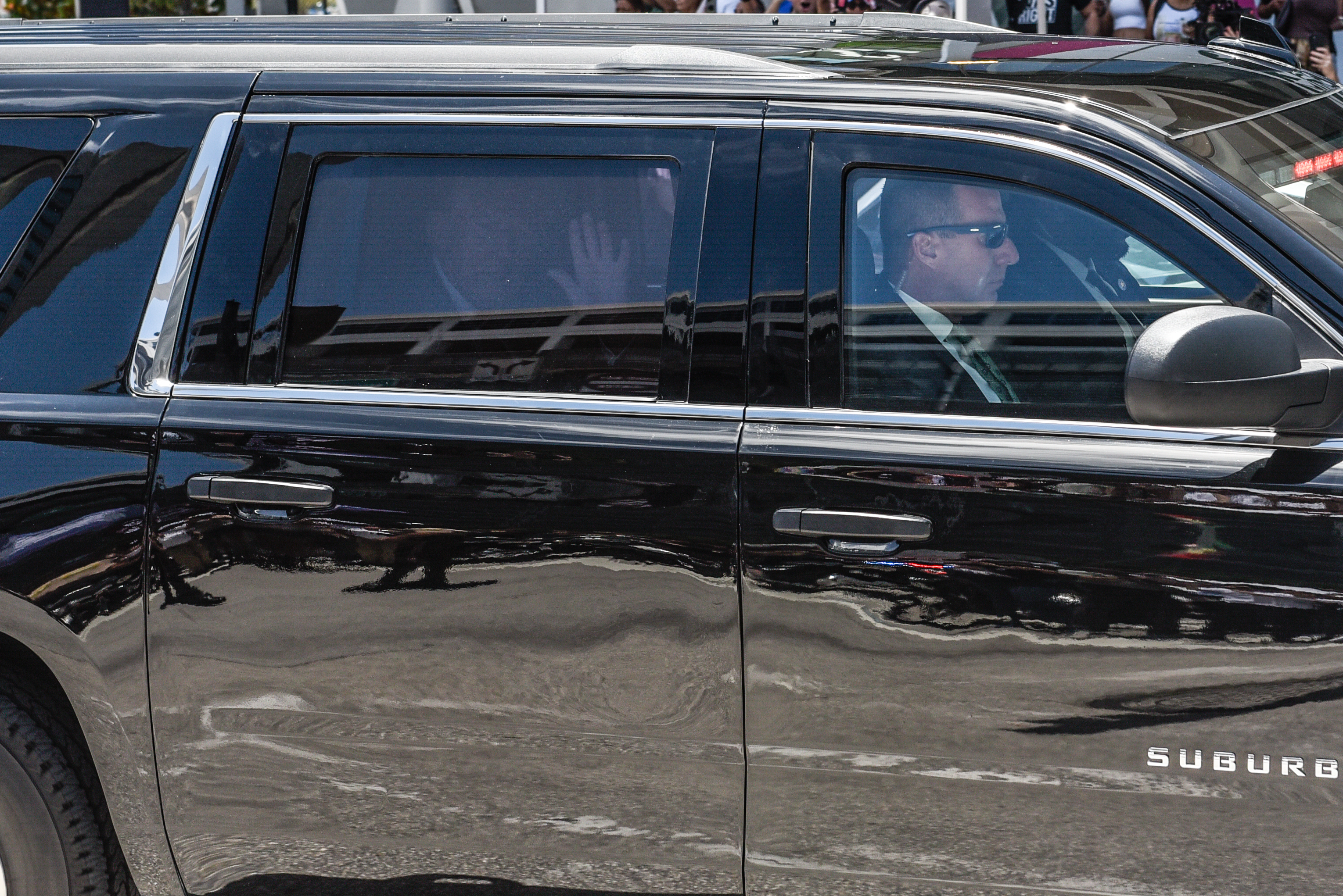 Former President Donald Trump arrives at the Wilkie D. Ferguson Jr. United States Federal Courthouse where he is scheduled to be arraigned on June 13, 2023 in Miami. Trump is scheduled to appear in federal court for his arraignment on charges including possessing national security documents after leaving office, obstruction and making false statements.