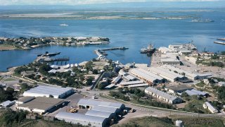 View of the warehouse facilities at the Naval base.