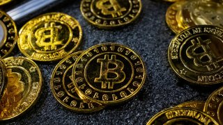 Bitcoin coins are seen at a stand during the Bitcoin Conference 2023, in Miami Beach, Florida, U.S., May 19, 2023. 