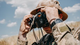 A Ukrainian soldier of the 24th Separate Mechanized Brigade, named after King Danylo, operates the test flight a new FPV drone in the training area as soldiers test their new military equipment as Russia-Ukraine war continues in Donetsk Oblast, Ukraine on August 03, 2023. 